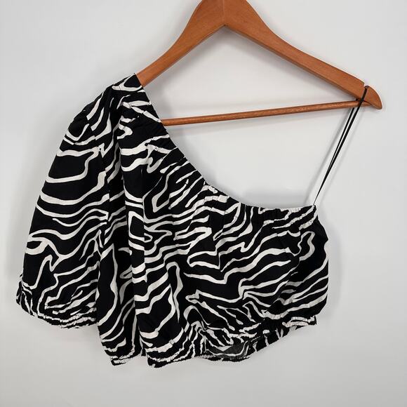 RAILS NWT Evy One Shoulder Blouse in Black White Contour Lines  // L - Picture 8 of 11
